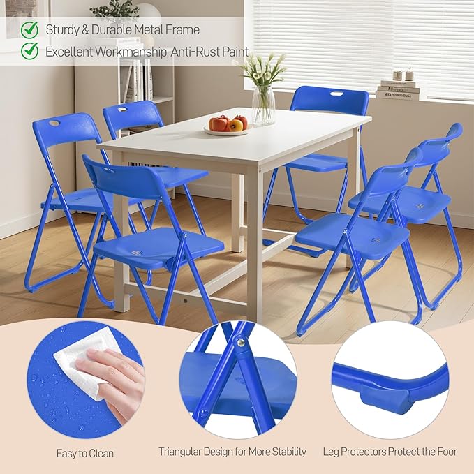 Karl home 10 Pcs Folding Chair, 300LBS Lightweight Foldable Plastic Chair, Reinforced Metal Frame Easy to Fold & Store for Indoor & Outdoor, Wedding, Party, Meeting Room, Patio and Garden, Blue