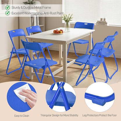 Karl home 10 Pcs Folding Chair, 300LBS Lightweight Foldable Plastic Chair, Reinforced Metal Frame Easy to Fold & Store for Indoor & Outdoor, Wedding, Party, Meeting Room, Patio and Garden, Blue