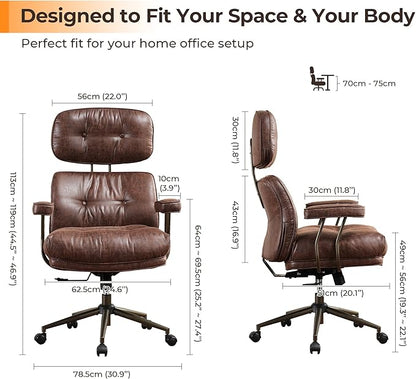 Ergonomic Office Chair Comfy with Lumbar Support, High Back Suede Leather Rolling Executive Desk Chair for Home Office & Gaming, 360° Swivel, 300lbs (Dark Brown)