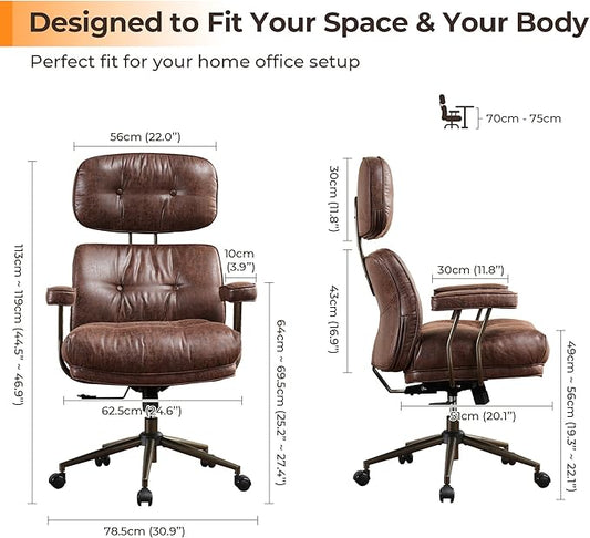Ergonomic Office Chair Comfy with Lumbar Support, High Back Suede Leather Rolling Executive Desk Chair for Home Office & Gaming, 360° Swivel, 300lbs (Dark Brown)