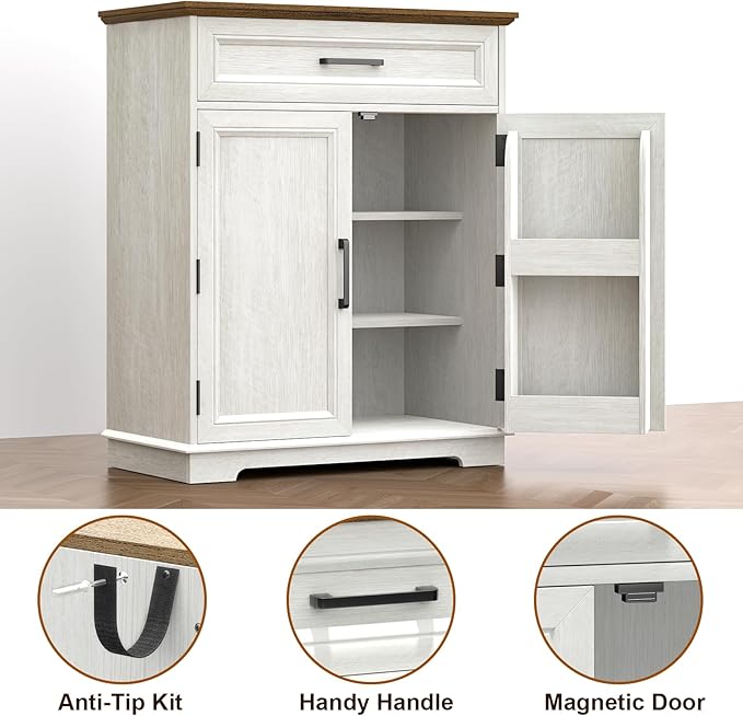 Kitchen Storage Cabinet with Drawer, Buffet Cabinet with Storable Door, Modern Floor Sideboard, White Freestanding for Living Room, Entryway