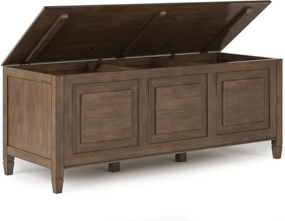 SIMPLIHOME Connaught Storage Bench - 51 inch Wide Solid Wood Trunk Bench in Natural Aged Brown, Traditional Bench for Entryway with Lift-Up Lid and 3 Hidden Compartments