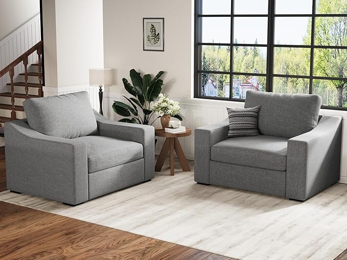 ABCASA 47" W Oversized Accent Chair, Comfy Upholstered Sofa Chair with Large Seat and Wide Armrest, Pet-Friendly Modern Lounge Armchair for Living Room/Apartment/Bedroom, Premium Linen, Grey