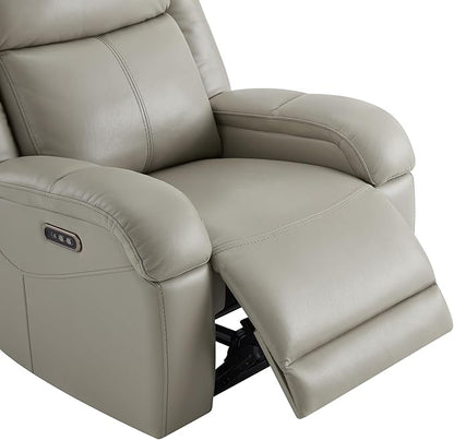 Watson & Whitely Genuine Leather Power Recliner Chairs for Adults, Wall Hugger RV Recliner with Power Headrest & Charging Ports, Electric Recliner Sofa Chair for Living Room, Grey