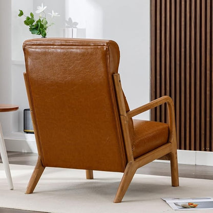 ANJHOME Mid Century Modern High Back Accent Chairs Set of 2, Single Lounge Armchair with Solid Wood Frame, Comfy Reading Chair for Living Room, Easy Assembly