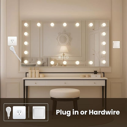 WTTY LED Bathroom Mirror with Lights 84"x32" Hollywood Wall-Mounted Mirror with 3 Color Temperatures, Stepless Dimmable Bulbs, Anti-Fog & Shatter-Proof