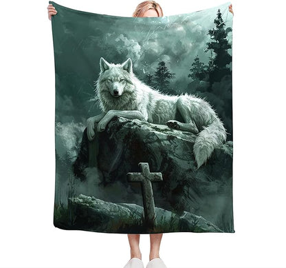 Christian Wolf Throw Blanket - Soft, Warm & Cozy Fleece for Women & Men - 80"x60"
