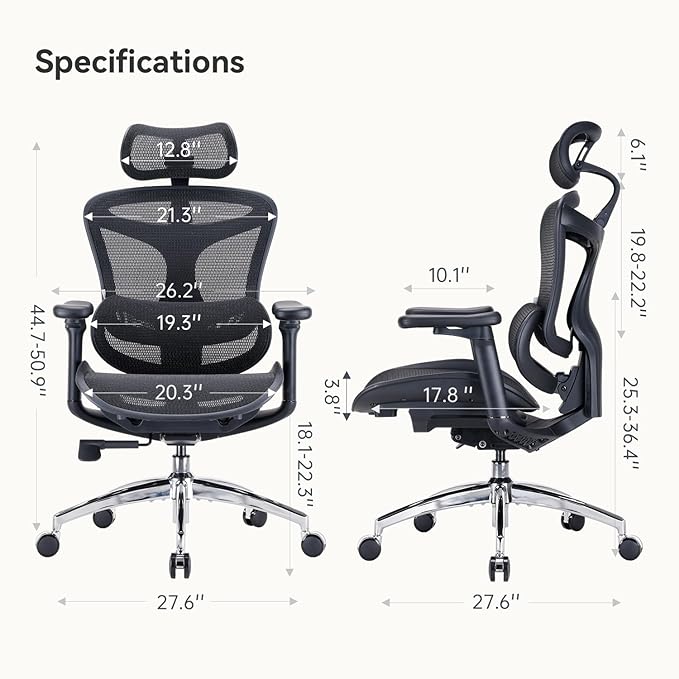 SIHOO Doro C300 Ergonomic Office Chair with Ultra Soft 3D Armrests, Dynamic Lumbar Support for Home Office Chair, Adjustable Backrest Desk Chair, Swivel Big and Tall Computer Chair Black