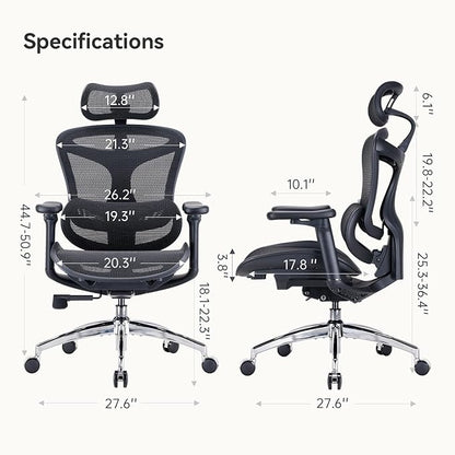 SIHOO Doro C300 Ergonomic Office Chair with Ultra Soft 3D Armrests, Dynamic Lumbar Support for Home Office Chair, Adjustable Backrest Desk Chair, Swivel Big and Tall Computer Chair Black