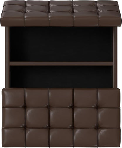 SIMPLIHOME Harrison 30 inch Wide Transitional Square Small Coffee Table Storage Ottoman in Chocolate Brown Vegan Faux Leather, Assembled, for The Living Room and Bedroom