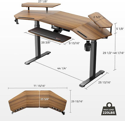 EUREKA ERGONOMIC Standing Desk Adjustable Height, Computer Desk w Keyboard Tray 72" Gaming Music Studio Desk LED Monitor Stand,Dual Motor,Slot Design,Walnut