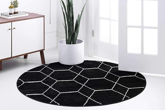 Unique Loom Trellis Frieze Collection Area Rug - Geometric (8' Round, Black/ Ivory)