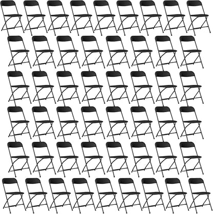 50 Pack Black Plastic Folding Chairs, Portable Party Chairs, Stackable Commercial Seats with Steel Frame for Home Office Wedding Party Indoor Outdoor Events Chairs, 350lbs Capacity
