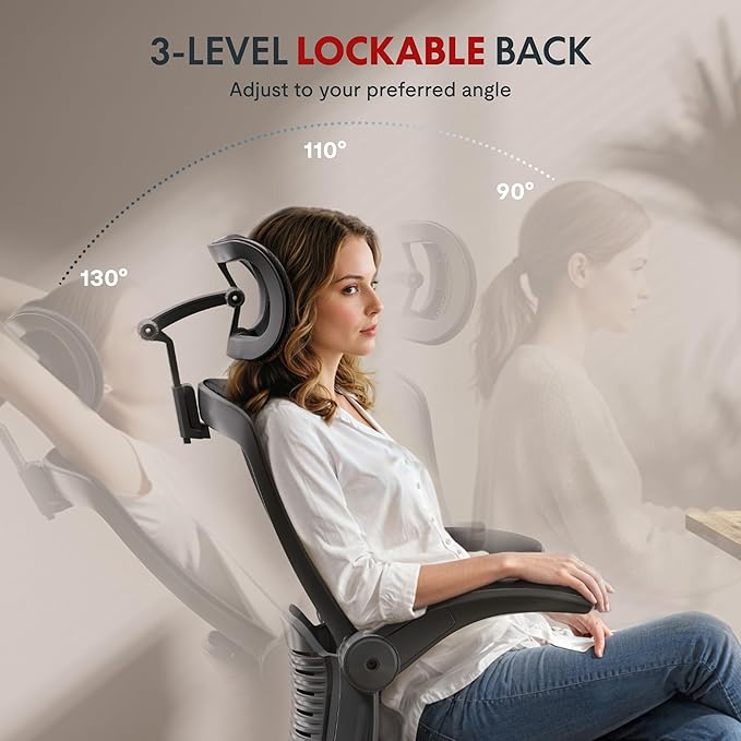 FLEXISPOT OC3-Pro Cloud Ergonomic Office Chair for Big and Tall Black, High Back Office Chair with Flip-up Arm/8-Level Lumbar Support, Foam Seat Cushion, Chairs for Home Office Studying Gaming, Black
