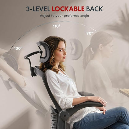 FLEXISPOT OC3-Pro Cloud Ergonomic Office Chair for Big and Tall Black, High Back Office Chair with Flip-up Arm/8-Level Lumbar Support, Foam Seat Cushion, Chairs for Home Office Studying Gaming, Black