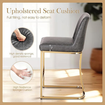 Sophia & William Counter Height Bar Stools Set of 4, Gold Bar Stools for Kitchen Island, Modern PU Leather Counter Stools,Grey & Gold
