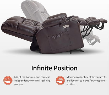 MCombo Dual Motor Power Lift Recliner Chair for Elderly, Lay Flat Lift Chair with Heat and Massage, Extra Wide Lift Recliner for Big People, Cup Holders, Faux Leather R7897 (Dark Brown, Medium-Wide)