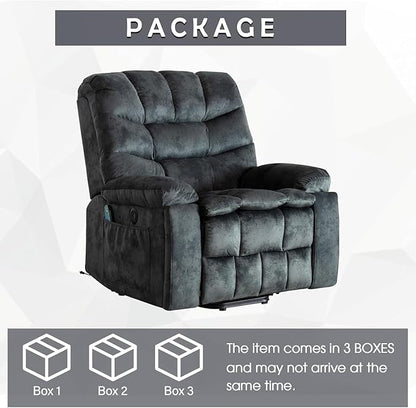CANMOV Large Power Lift Recliner Chairs with Massage and Heat for Elderly, Heavy Duty and Safety Motion Reclining Mechanism Electric Wide Recliners with USB Ports, 2 Concealed Cup Holders (Grey Green)