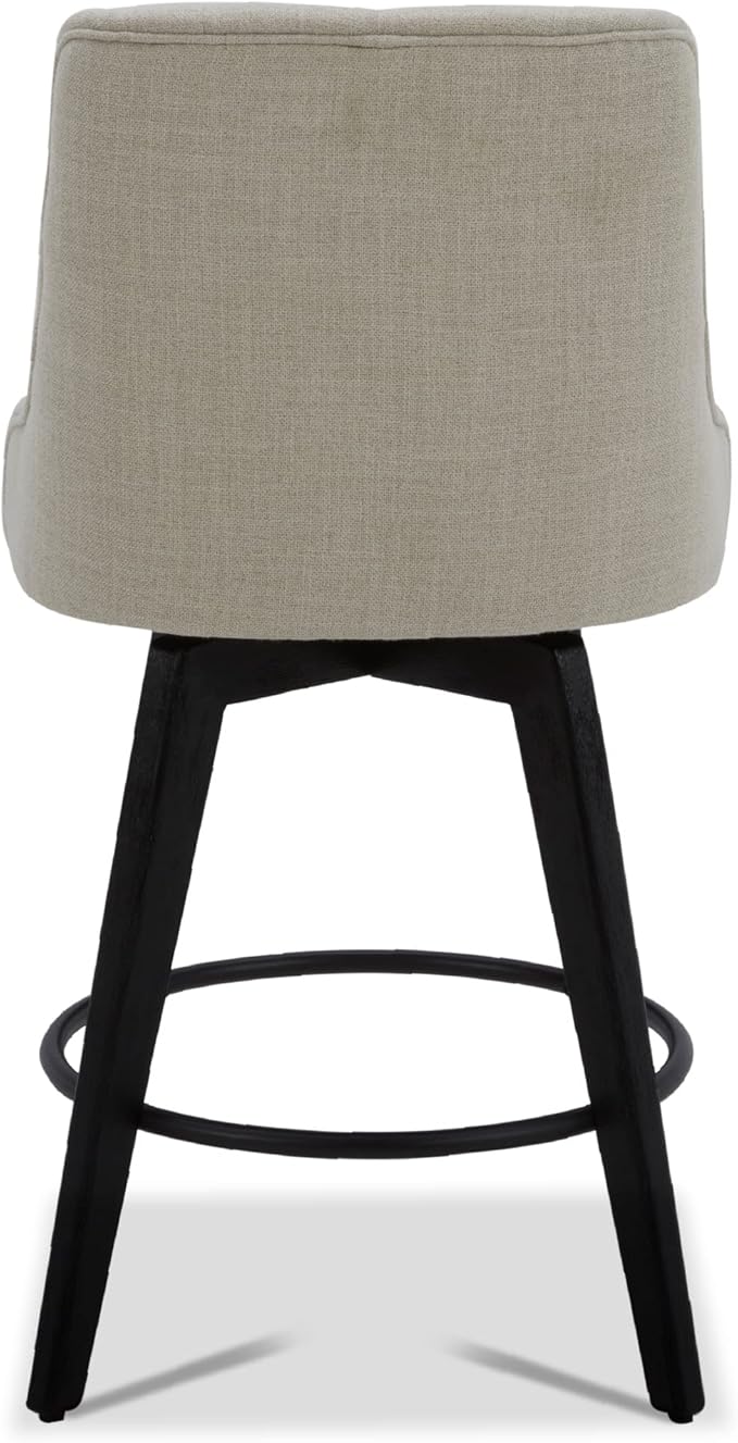 Watson & Whitely Counter Height Bar Stools, Performance Fabric Upholstered Modern Swivel Barstool with Back, Solid Wood Legs, 26" H Seat, Linen
