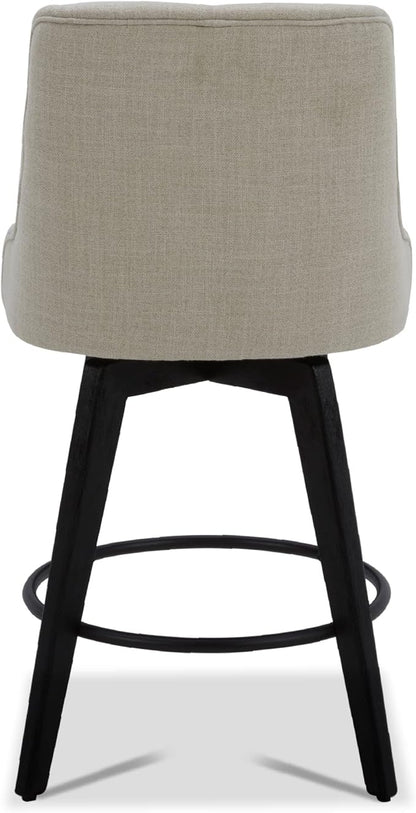 Watson & Whitely Counter Height Bar Stools, Performance Fabric Upholstered Modern Swivel Barstool with Back, Solid Wood Legs, 26" H Seat, Linen