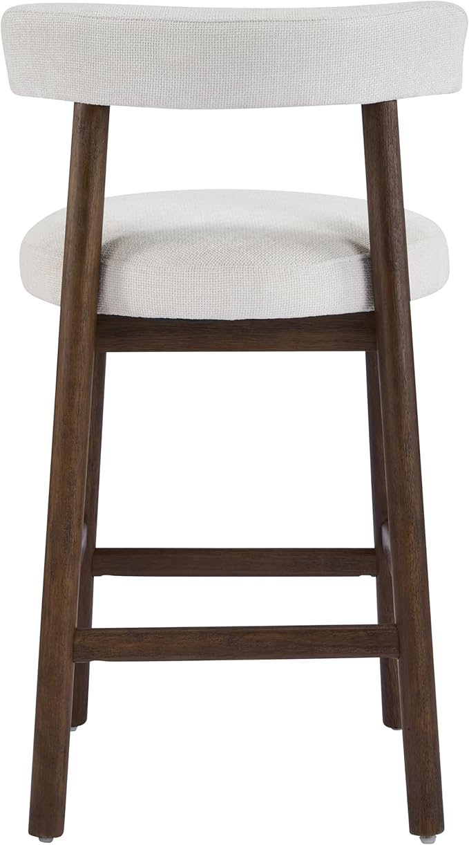 Christopher Knight Home Annes Counter Height Bar Stools Set of 2, Linen Fabric Round Bar Stool for Kitchen Island, Wooden Dining Room Chair, Counter Stool with Footrest, Walnut+Milky White