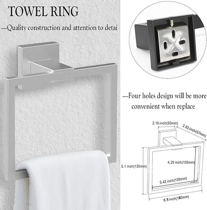 BOZWELL 5 Piece Brushed Nickel Stainless Steel Towel Bar Set, 23.6 inch Square Bathroom Hardware Accessories Set,Wall Mounted Towel Racks for Bathroom with TP