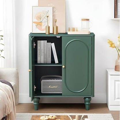 ORRD Fluted Storage Cabinet, Modern Credenza Wooden Accent Sideboard Buffet Cabinet Set of 2 with Adjustable Shelves and Solid Wood Legs, Console Table for Kitchen Dining Living Room Entryway, Green