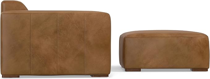 SIMPLIHOME Rex Modular Sofa and Ottoman Set in Full-Grain Genuine Leather, Caramel Brown, 88-inch-Wide 2-Seater Leather Couch and Matching 34-inch-Wide Table Ottoman for Living Room