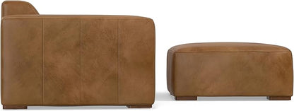 SIMPLIHOME Rex Modular Sofa and Ottoman Set in Full-Grain Genuine Leather, Caramel Brown, 88-inch-Wide 2-Seater Leather Couch and Matching 34-inch-Wide Table Ottoman for Living Room