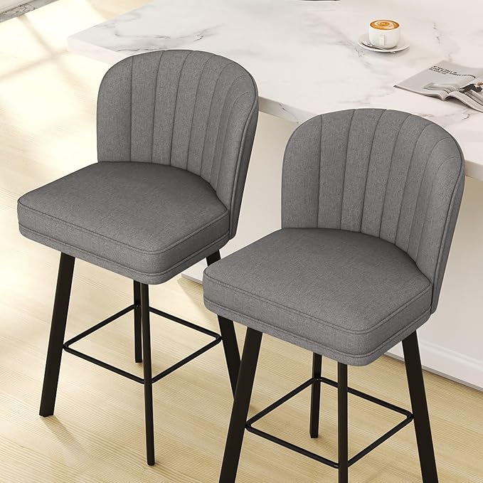 Swivel Counter Height Bar Stools Set of 4, 30'' Modern Barstools with Backs and Metal Legs, Upholstered Bar Chairs,Mid-Gray,Fabric Stools for Kitchen Island Chairs
