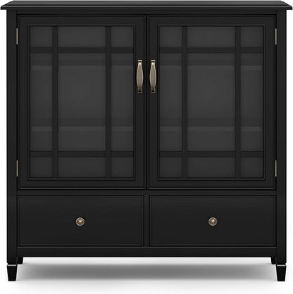 SIMPLIHOME Connaught SOLID WOOD 46 inch Wide Traditional Tall Storage Cabinet in Black for the Living Room, Entryway and Family Room
