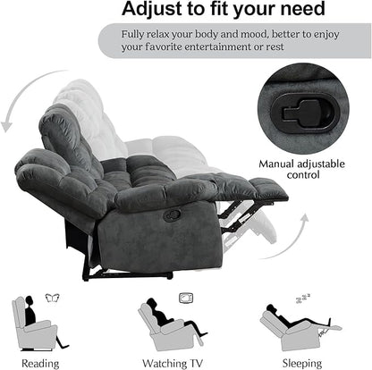 CANMOV Manual Reclining Sofa Set,2 Pieces Sofa Furniture Set for Living Room, Manual Recliner Sofa and Recliner Chair with Arms for Living Room, Bedroom, Grey(1+3)