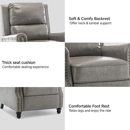 Lumibee Pushback Recliner Chair,Upholstered Wingback Chair for Small Spaces,2 Set of PU Leather Armchair for Living Room,Single Sofa Accent Chair Reading Seat for Balcony,Bedroom-Gray