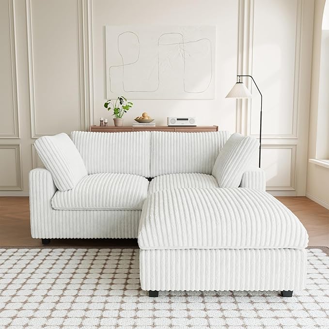 Modular Sectional Sofa, L Shaped Sofa with Ottoman, 78.74" Oversized Loveseat, Plush Deep Seat Sleeper Couches for Living Room, Apartment, Couch Cushion Covers Removable, Beige