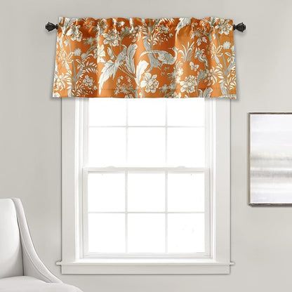 Lush Decor Dolores Light Filtering Valance Curtains Single, 52" W x 18" L Orange - Valances for Windows - Vintage Valance Floral - Coquette Decor