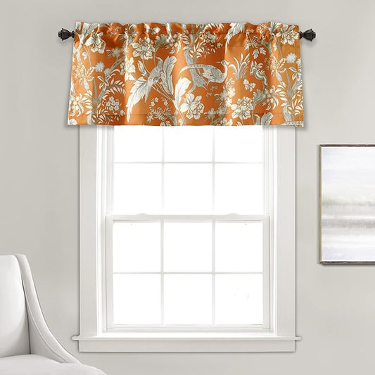 Lush Decor Dolores Light Filtering Valance Curtains Single, 52" W x 18" L Orange - Valances for Windows - Vintage Valance Floral - Coquette Decor