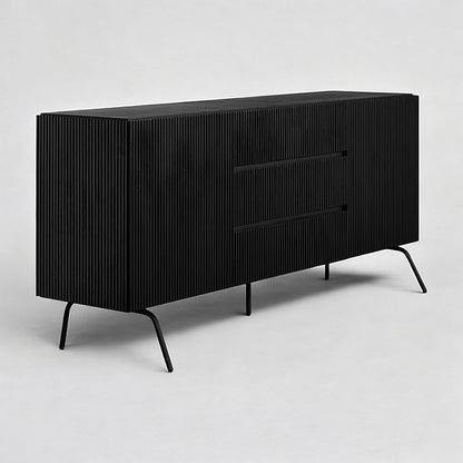 NTC Veil Large Sideboard with 2 Doors and 3 Drawers, Buffet Cabinet with Vertical Groove Design and Metal Legs, Storage Cabinet for Living Room, and Entryway, Effortless Assembly - Burnt Black