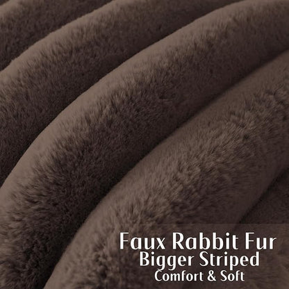 FUTEI Dark Coffee Decorative Throw Pillow Covers 20x20 Inch Set of 2, Square Soft Faux Rabbit Fur Big Striped Cushion Cover,Home Decor for Couch Sofa Bed Living Room