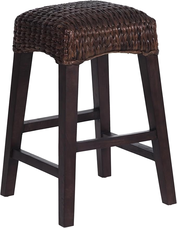 JONATHAN Y CSL1101C Maui 25.5" Rustic Bohemian Hyacinth/Wood Backless Counter Stool for Home, Kitchen, Dining Room, Workspaces, Cafes and Resturants, Dark Brown Woven Seat with Natural Wood Frame
