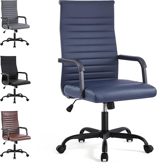 Office Desk Chair, Ergonomic Conference Room Chairs, PU Leather Executive Ribbed Computer Chair, Swivel Rolling Chair for Home Office
