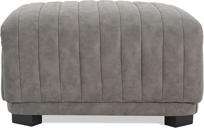 Christopher Knight Home Reyno Upholstered Ottoman with Storage for Living Room, Faux Leather Storage Ottoman Foot Rest with Side Drawers, Modern Square Coffee Table with Wooden Frame, Grey