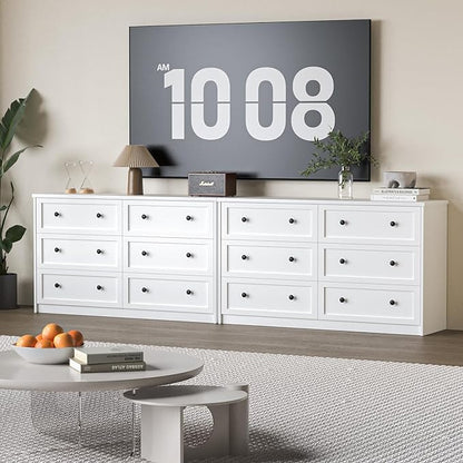 6 Drawer Double Dresser for Bedroom, 55.1" Wide Dressers & Chests of Drawers with Large Capacity Storage,White Dresser for Bedroom,Hallway,White