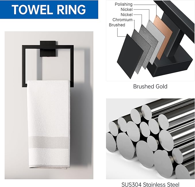 10-Piece Bathroom Hardware Accessories Set, 16 Inch SUS304 Stainless Steel Towel Bar Set, Wall Mounted Bathroom Towel Holders, Towel Hooks with Toilet Paper Holder