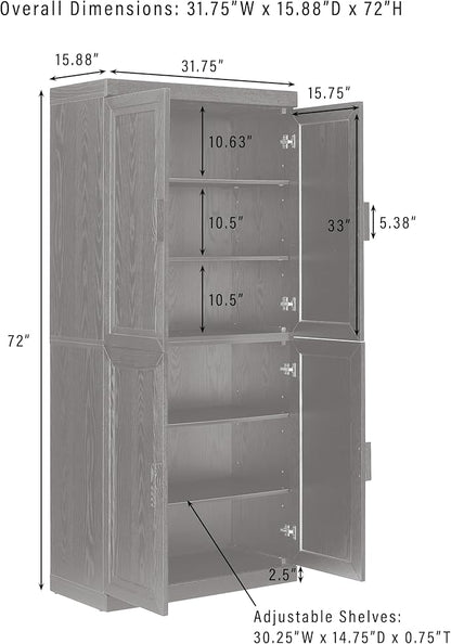 Crosley Furniture Essen Kitchen Pantry Storage Cabinet with Doors and Shelves, Entryway, Bathroom, Black