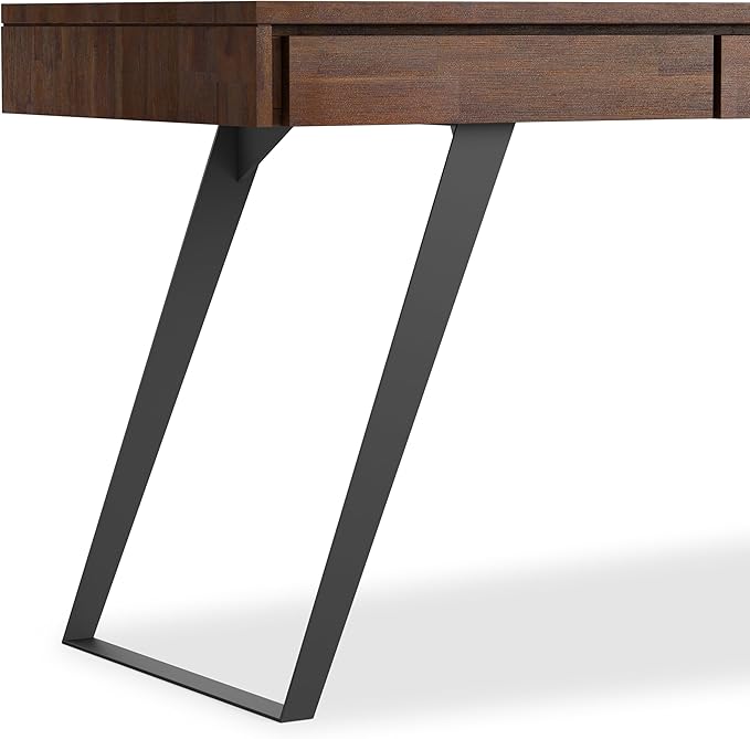 SIMPLIHOME Lowry Large Desk - 72-Inch Wide Solid Acacia Wood and Metal Writing Desk in Distressed Charcoal Brown, Modern Industrial Home Office Table with 2 Deep Drawers and Flip-Down Keyboard Tray