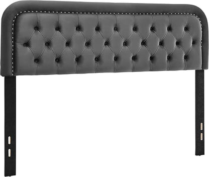 Tufted Upholstered Headboard,Button Solid Wood HeadBoards with Adjustable Height,Modern Performance Velvet Bed Head Boards,Easy Install&Nailhead (Grey, King)