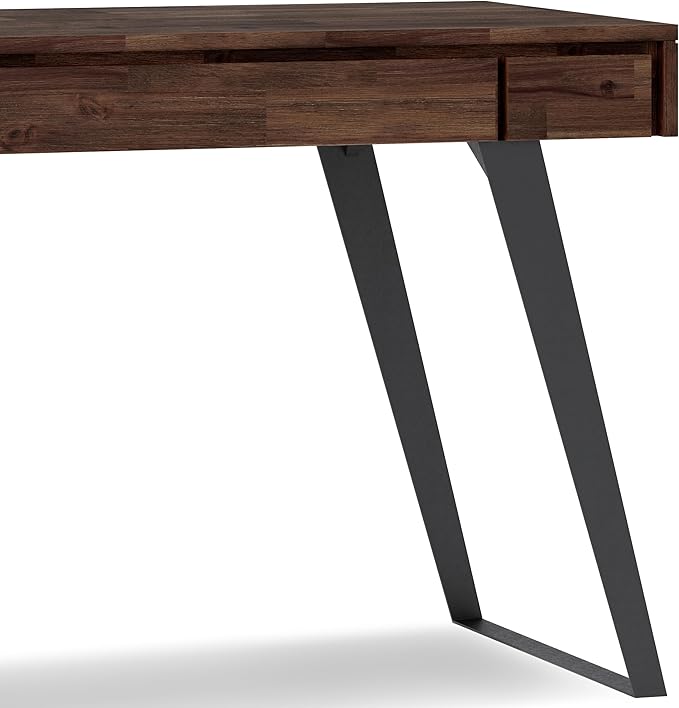 SIMPLIHOME Lowry Small Desk - 44-Inch Wide Solid Acacia Wood and Metal Writing Desk in Distressed Charcoal Brown, Modern Industrial Home Office Table with 2 Drawers and Flip-Down Keyboard Tray
