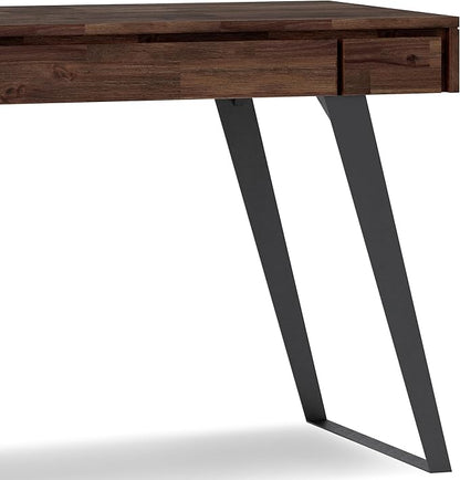 SIMPLIHOME Lowry Small Desk - 44-Inch Wide Solid Acacia Wood and Metal Writing Desk in Distressed Charcoal Brown, Modern Industrial Home Office Table with 2 Drawers and Flip-Down Keyboard Tray
