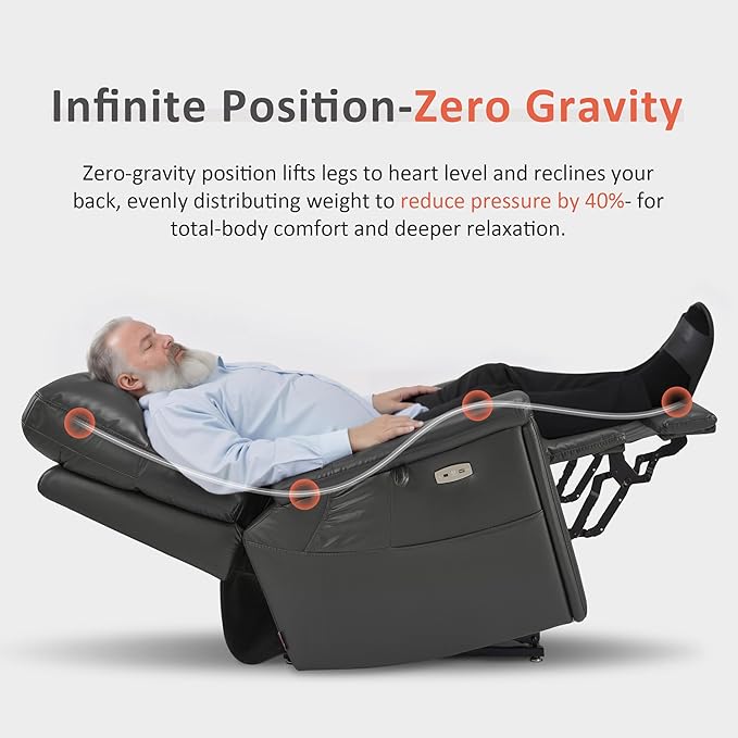 MCombo Heavy Duty Lift Chair for Elderly, Extra Wide Dual Motor Power Lift Recliner 450lbs with Hidden Cup Holders, USB Charging, Breathable Faux Leather R7777 (Grey)