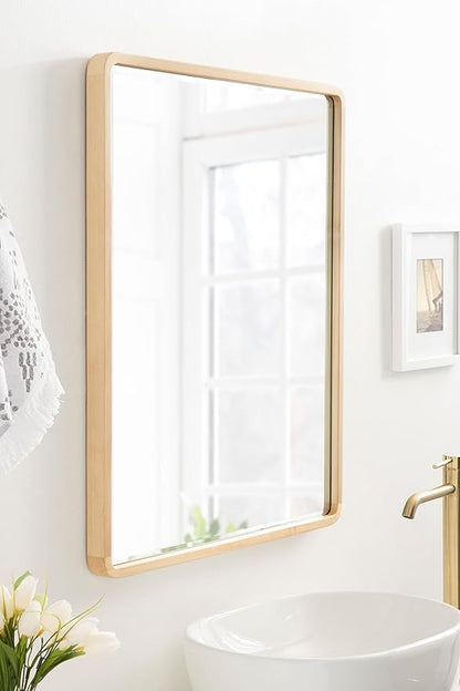 Kate and Laurel McLean Modern Wood Round Rectangle Wall Mirror for Mid-Century Home Décor, 24x30, Natural